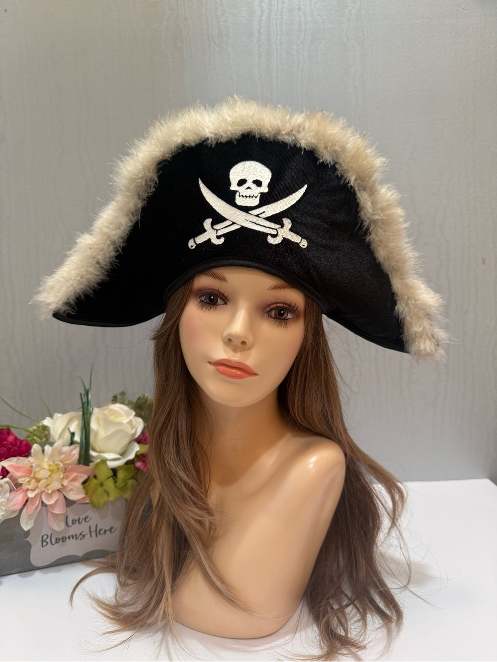 Costume Pirate Hat Soft Velvety Feathered